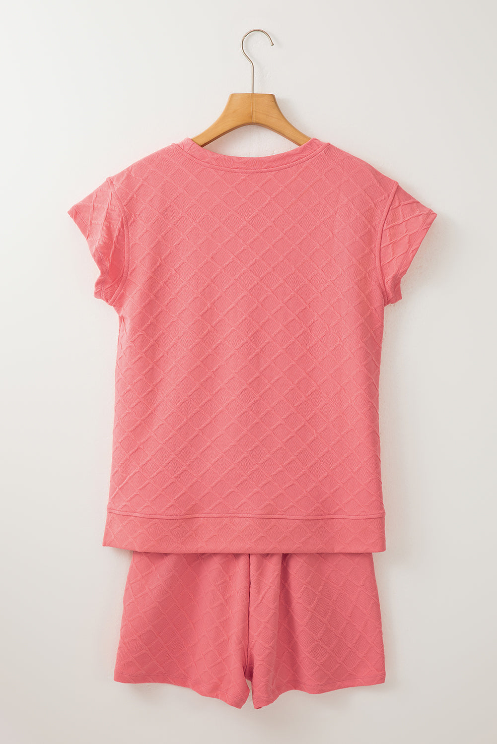 Pale Chestnut Rhombus Textured Tee and Drawstring Shorts Set