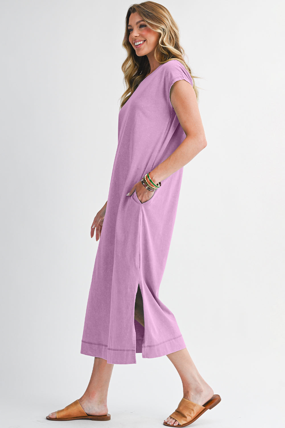 Wisteria Mineral Wash Pocket T‑Shirt Dress