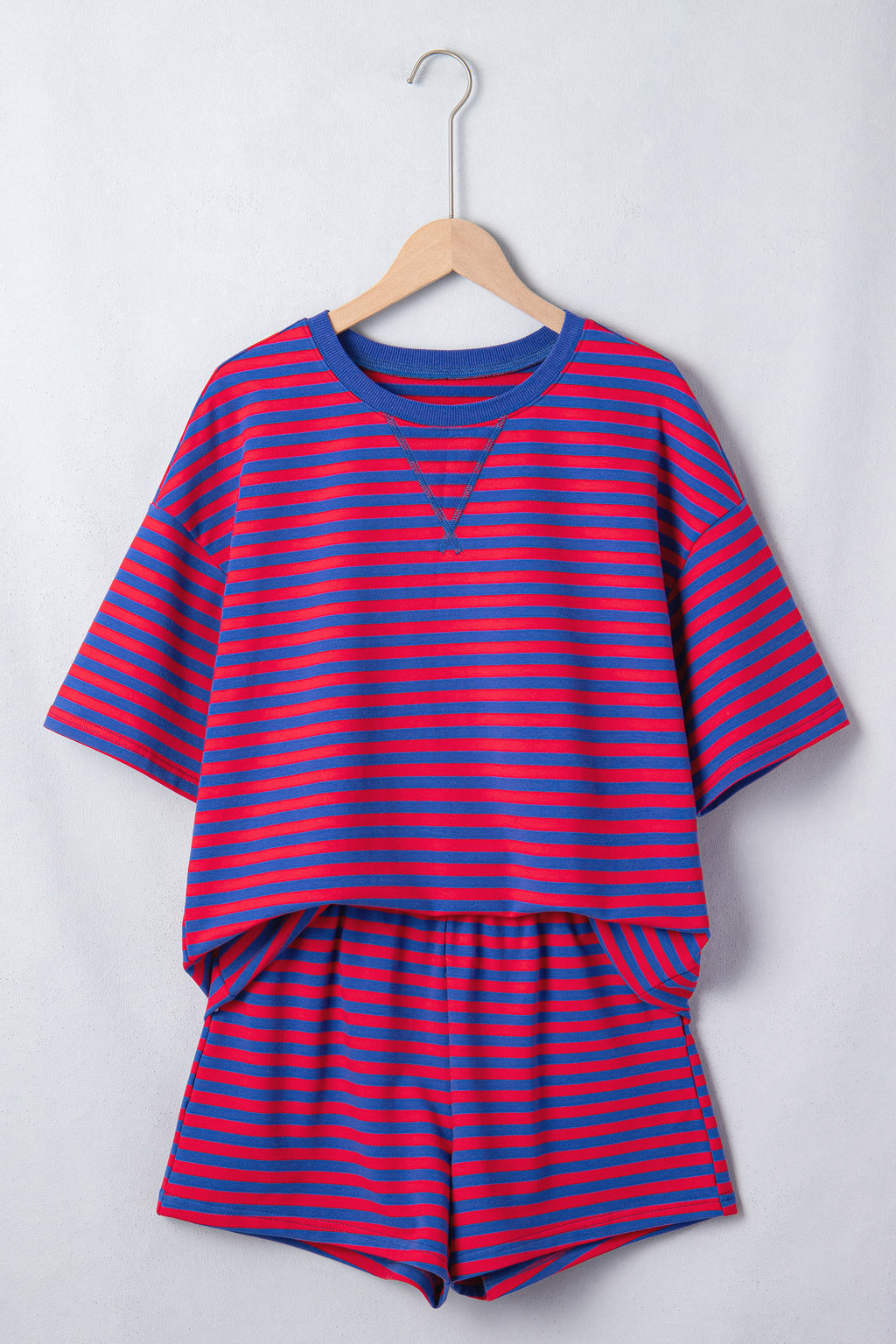 Navy Stripe Ribbed Tee & Shorts Set