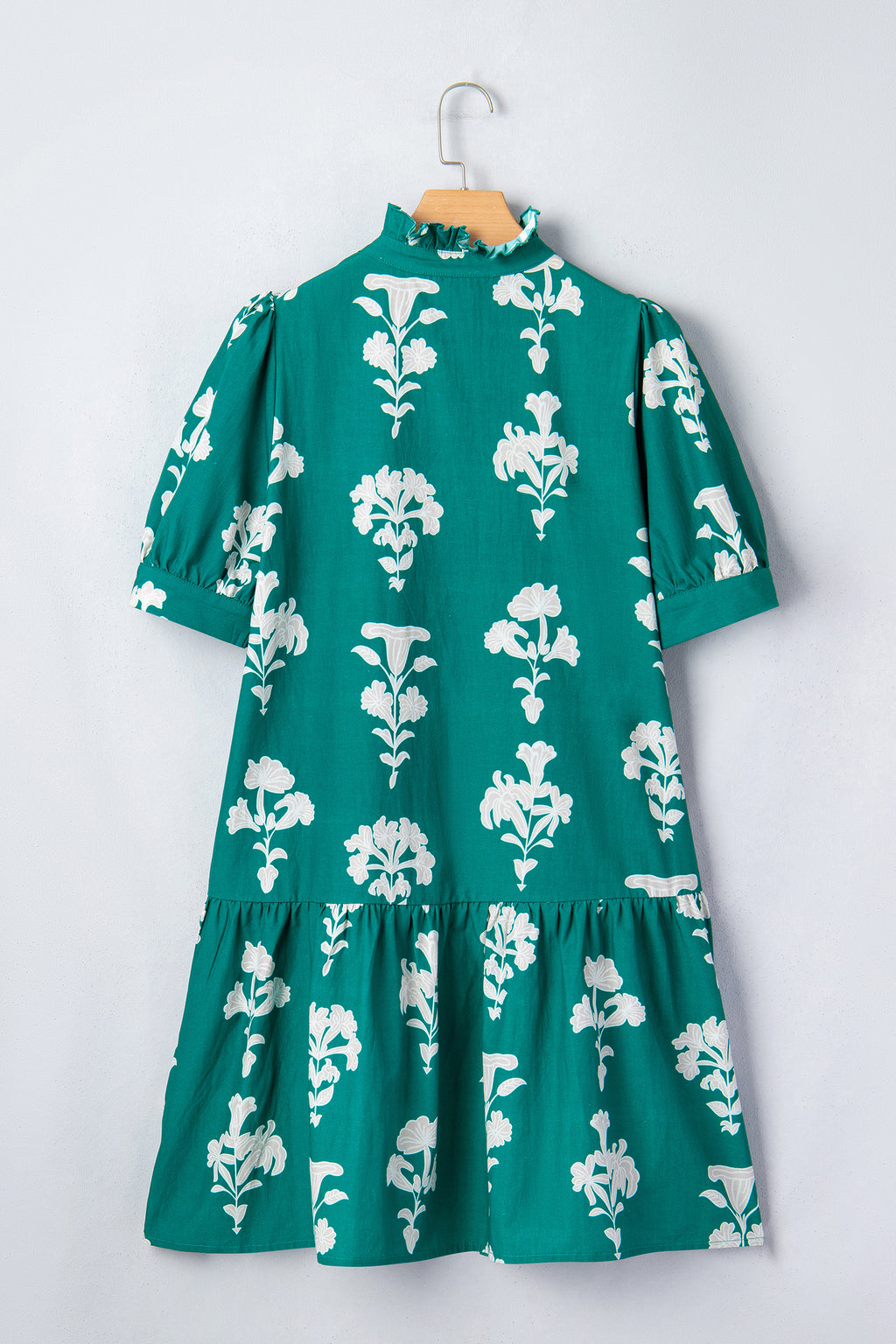 Green Frilled V‑Neck Floral Mini