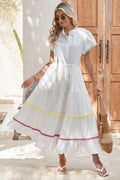White High Waist Tiered Shirt Dress