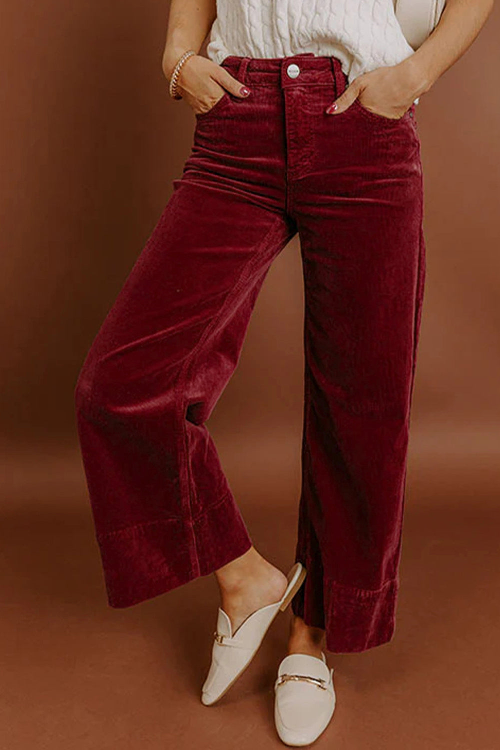 The Bordeaux Corduroy Wide‑Leg Cotton Pant