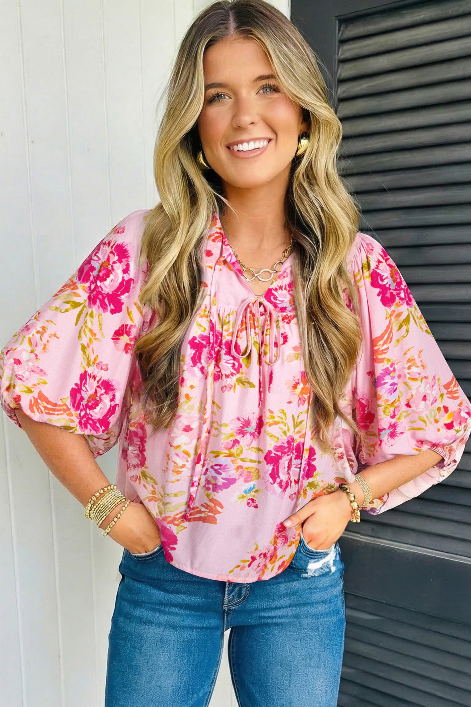 The Rosette Tie‑Neck Blouse