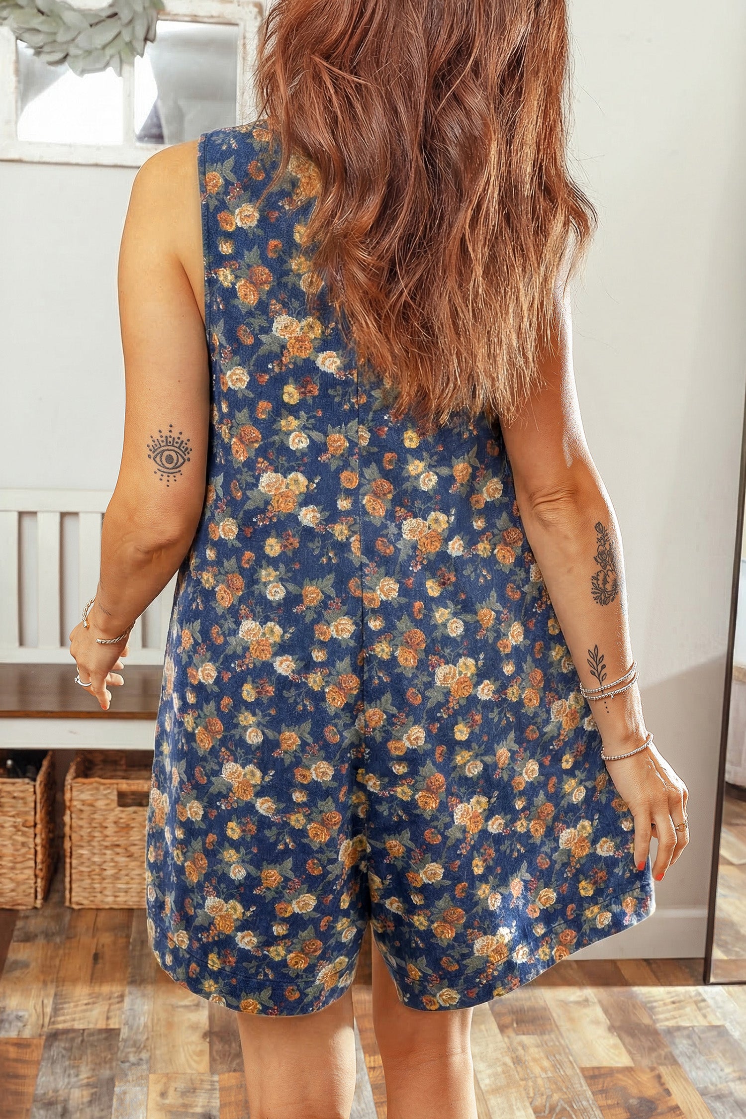 The Blue Bloom Bow‑Tie Denim Romper