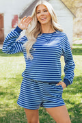 Blue Stripe Pullover & Shorts Set